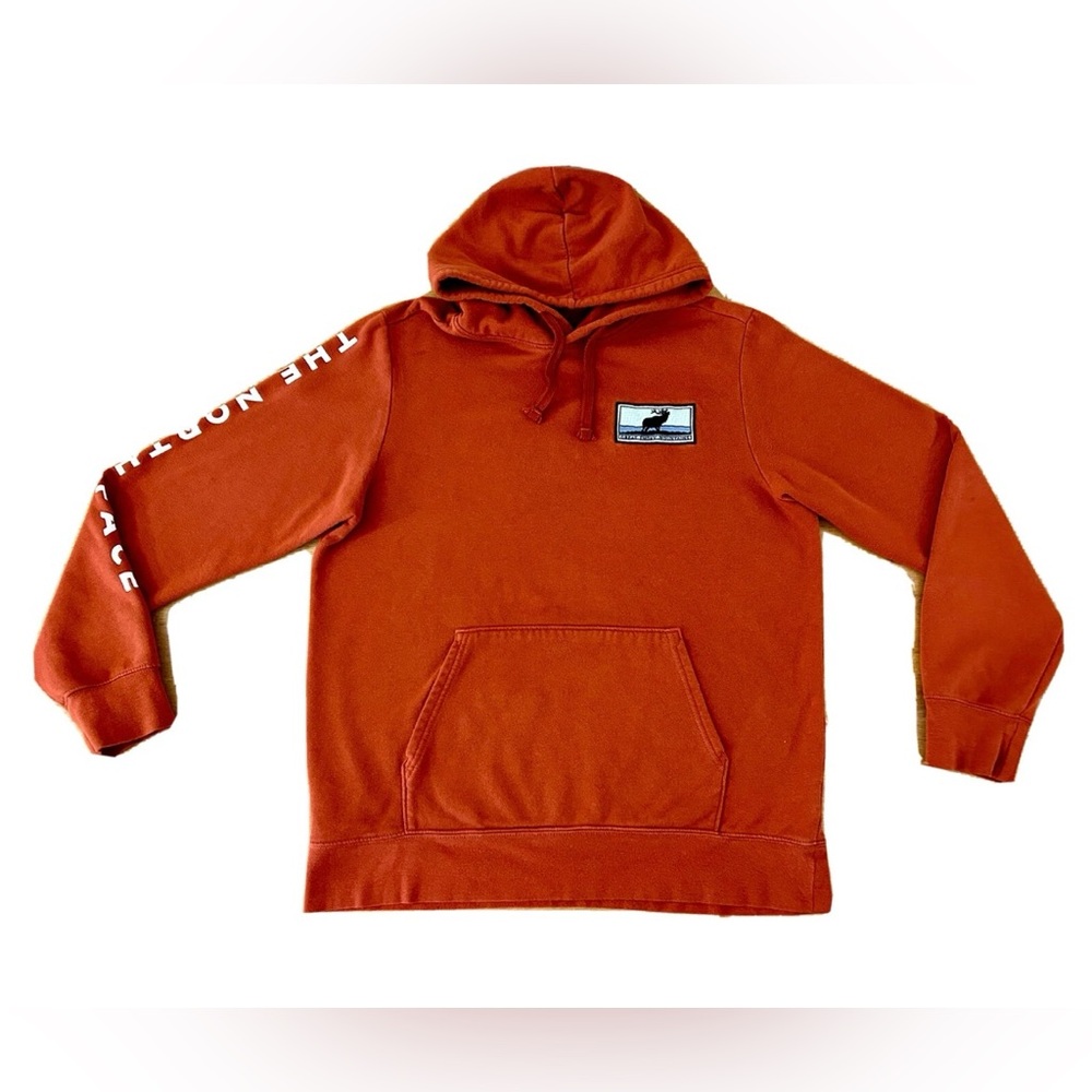 The North Face Unisex Orange Hoodie w Embroidered Moose Patch Sz L